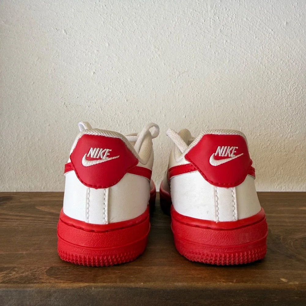 Nike Air Force 1 Low Sneakers Kids Size 11C White Red CZ5900-102
